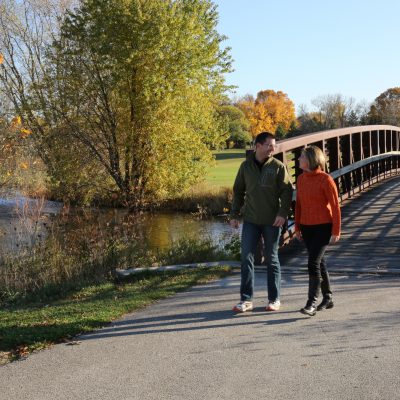 west bend wisconsin riverwalk in fall