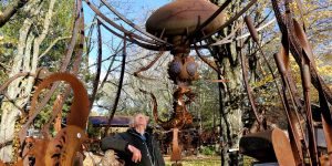 Observing sculptures in Jurustic Park, Marshfield, Wisconsin
