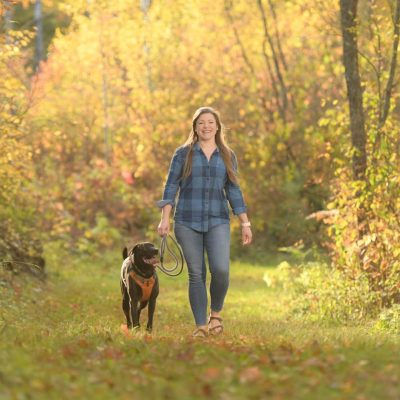 Related Article: Stunning fall color hikes in Vilas County | Woman and dog walking on Shannon Trail in Vilas County WI in fall